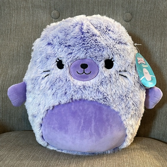Squishmallows Fuzz-A-Mallows Ellen the Seal NWT beautiful Periwinkle Purple 12” - Picture 10 of 10